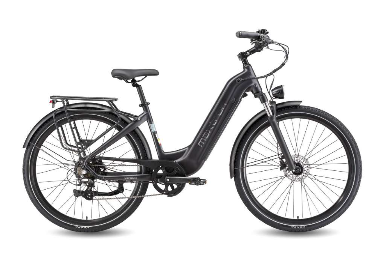 City-E-Bike in Violett/Gold/Grün-Metallic mit tiefem Einstieg vom Typ Maxtron Urban Marathon